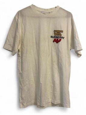 Burberry Cream Short-Sleeve Logo T-Shirt with Red & Gold Accent -read descr.